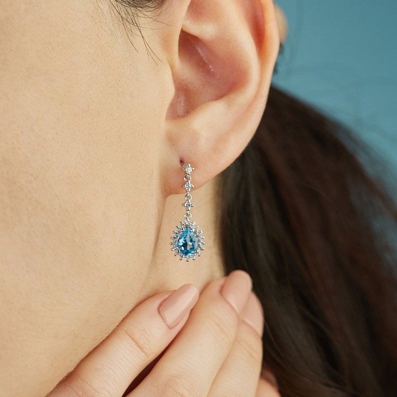 2.19 Karat Blue Topaz Taşlı Pırlanta Küpe