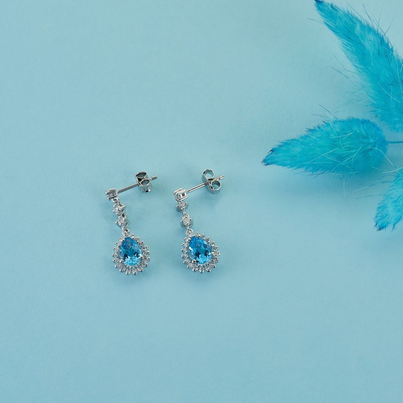 2.19 Karat Blue Topaz Taşlı Pırlanta Küpe