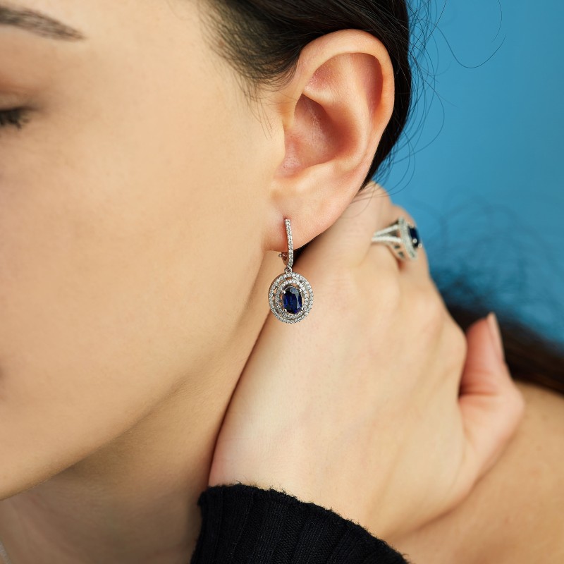 2.78 Karat Safir Taşlı Pırlanta Küpe