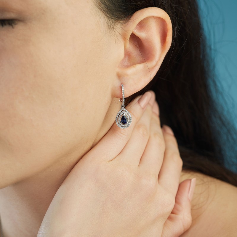 1.70 Karat Safir Taşlı Pırlanta Küpe