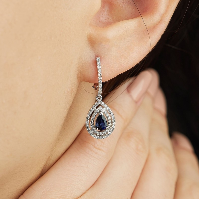1.70 Karat Safir Taşlı Pırlanta Küpe