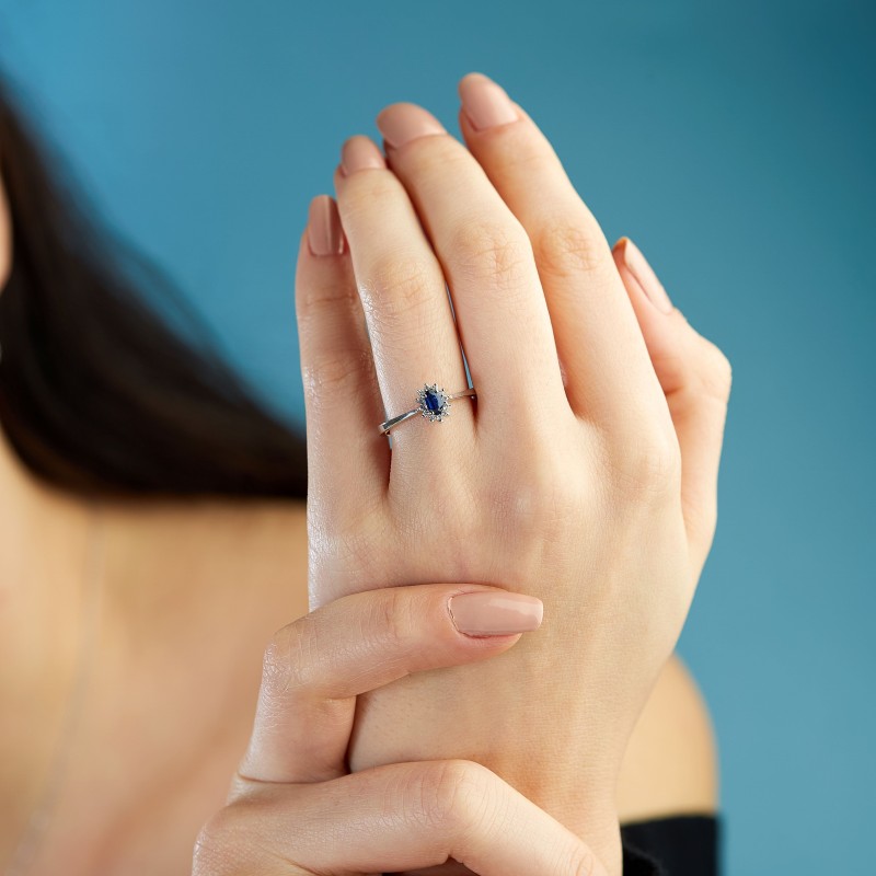 0.37 Karat Safir Taşlı Pırlanta Minimal Yüzük
