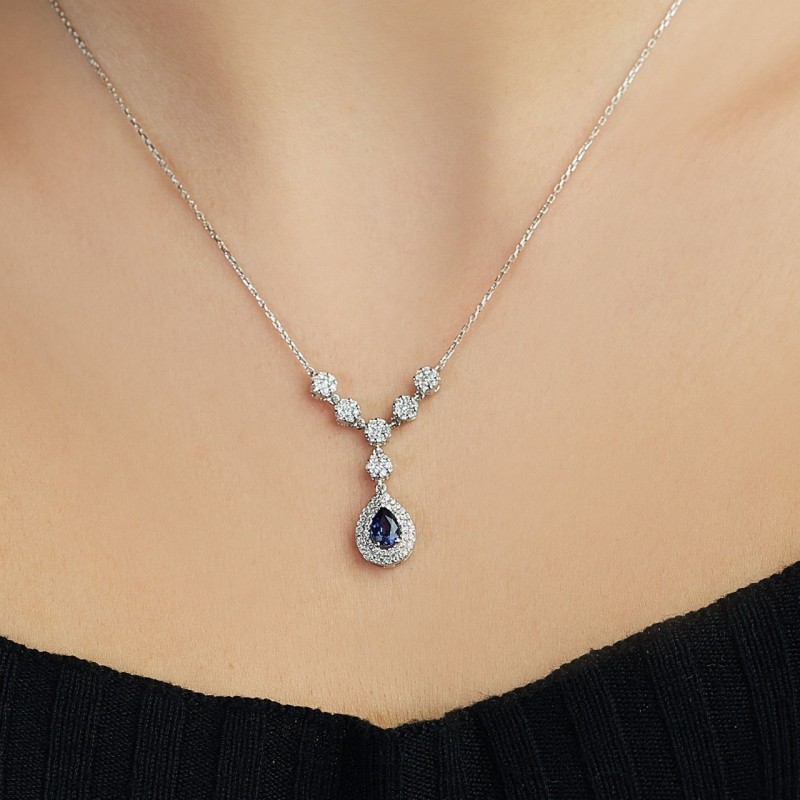 1.16 Karat Safir Taşlı Pırlanta Kolye