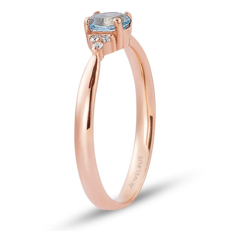 0.50 Karat Blue Topaz Taşlı Pırlanta Minimal Yüzük