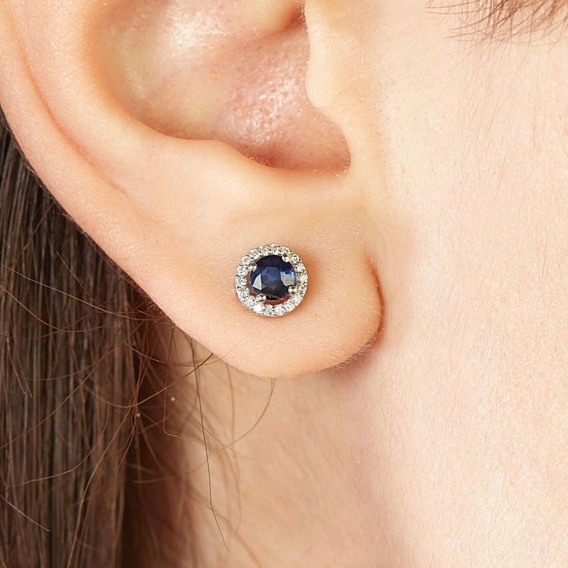 0.84 Karat  Safir Taşlı Pırlanta Küpe