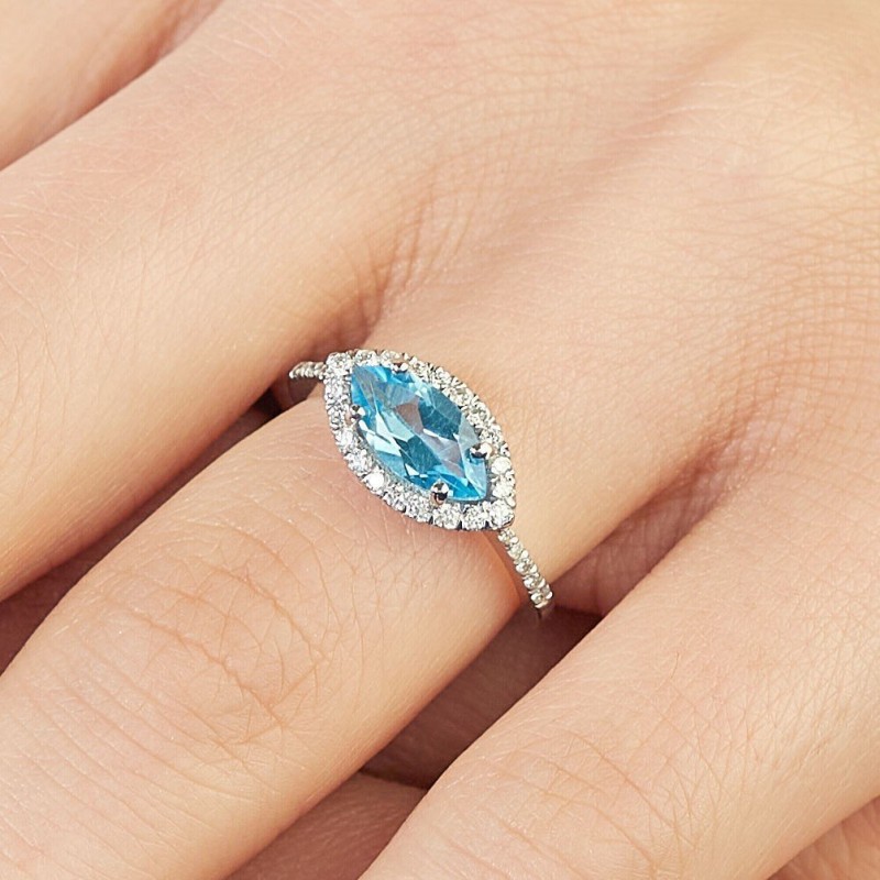 1.46  Karat Blue Topaz Taşlı Pırlanta Yüzük