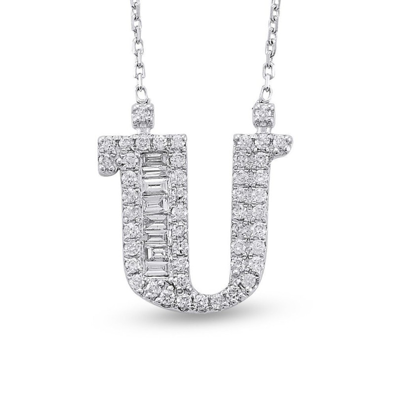 0.28 Karat Baget Pırlantalı Ü Harfi Kolye