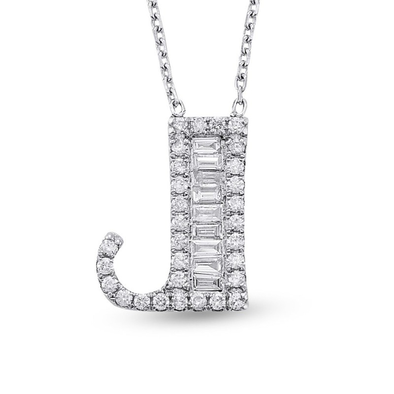 0.22 Karat Baget Pırlantalı J Harfi Kolye