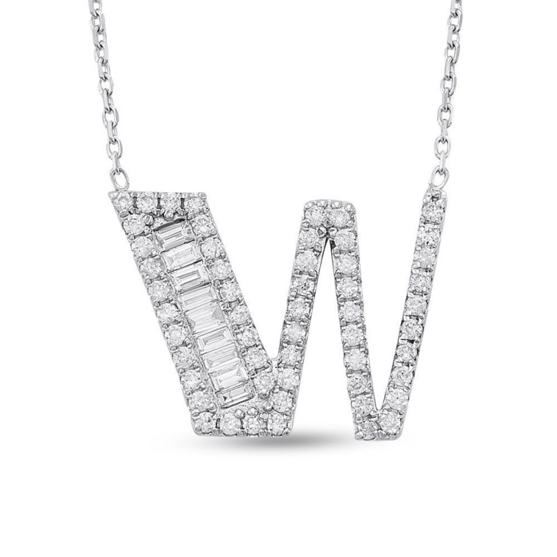 0.33 Karat Baget Pırlantalı W Harfi Kolye