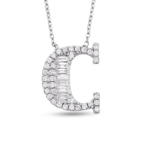 0.22 Karat Baget Pırlantalı C Harfi Kolye