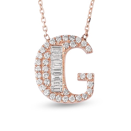 0.21 Karat Baget Pırlantalı G Harfi Kolye