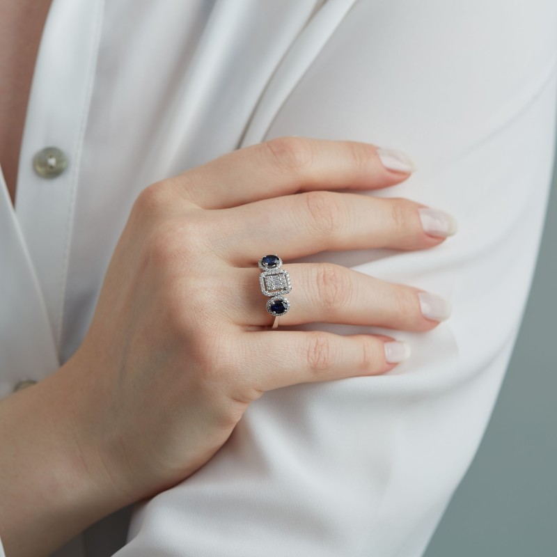 1.30 Karat Baget Pırlanta Safir Taşlı Yüzük