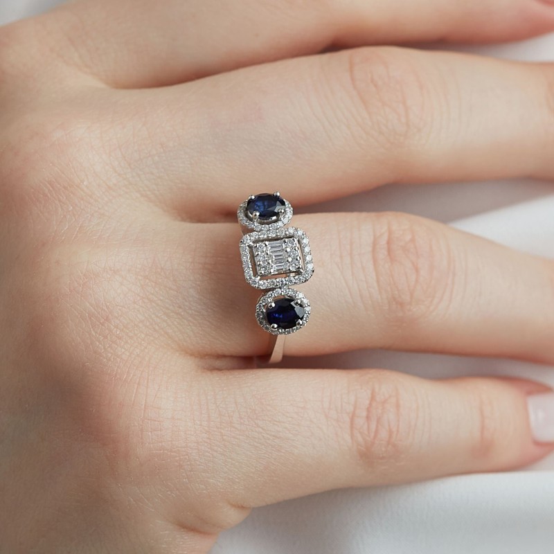 1.30 Karat Baget Pırlanta Safir Taşlı Yüzük