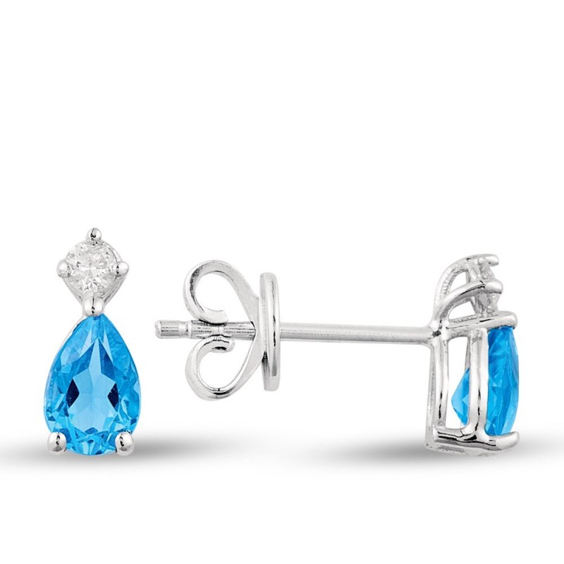 1.06 Karat Damla Blue Topaz Taşlı Pırlanta Küpe
