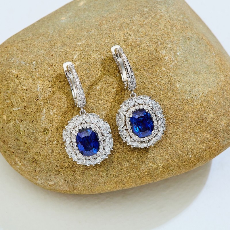 8.32 Karat Safir Taşlı Markiz Pırlanta Küpe