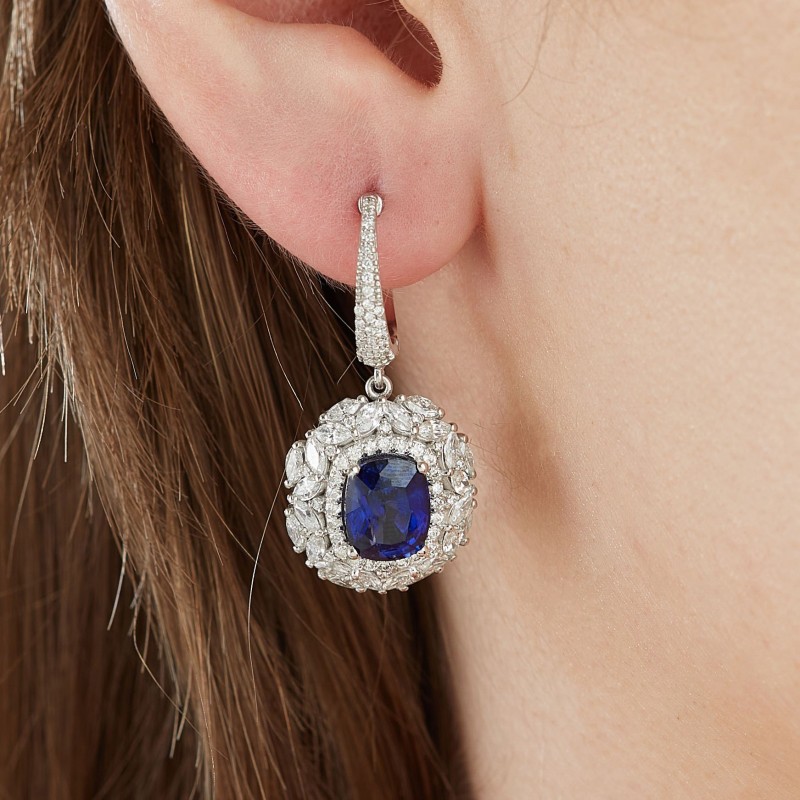 8.32 Karat Safir Taşlı Markiz Pırlanta Küpe
