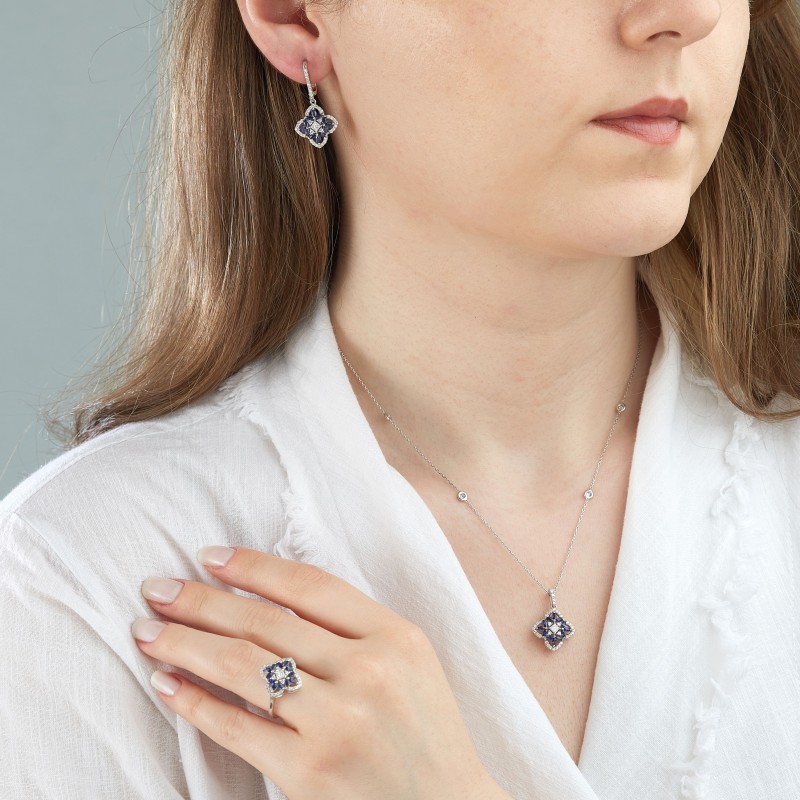 0.81 Karat Safir Taşlı Prenses Kesim Pırlanta Yüzük