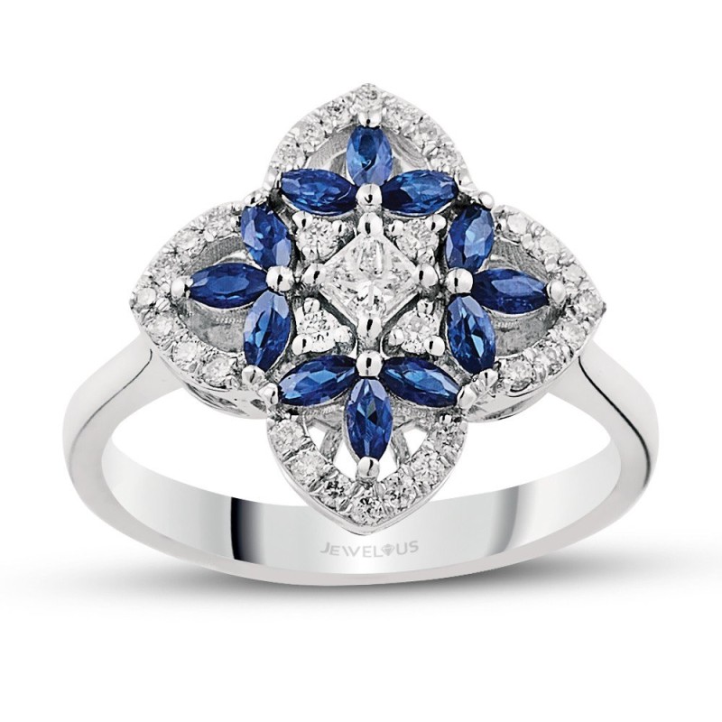 0.81 Karat Safir Taşlı Prenses Kesim Pırlanta Yüzük